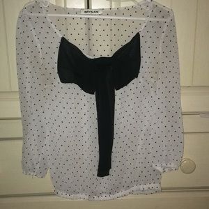 Polka dot white shirt black bow